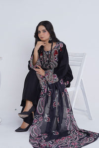 Black Kashmiri Embroidered 3-Piece Festive Suit