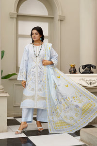 Ice Blue Botanical Embroidered Cotton 3-Piece Suit
