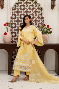 Lemon Yellow Schiffli Embroidered Cotton 3-Piece Suit
