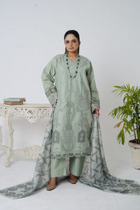 Mint Green Schiffli Cotton 3-Piece Suit with Printed Dupatta