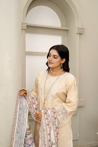 Beige Schiffli Embroidered Cotton 3-Piece Suit